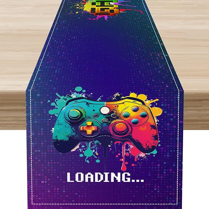Gaming Table Runner, Kids Themed Game Controller Colorful Gamer Table Scarf by Unknown
