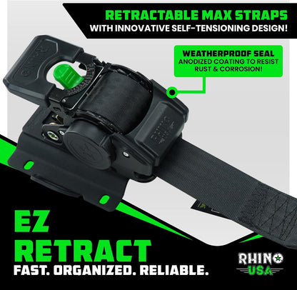 rhino usa bed-mounted retractable ratchet straps - for, side view
