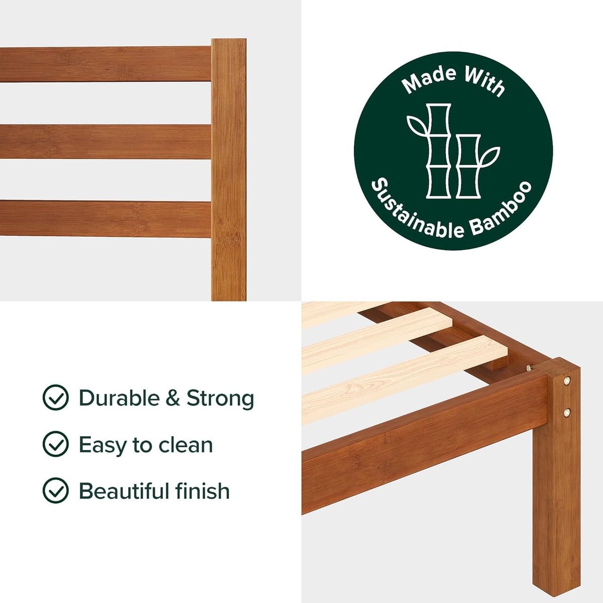 zinus leah bamboo platform bed frame with headboard, close-up detail