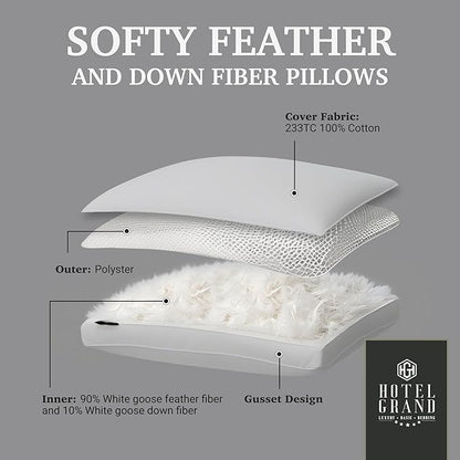 Hotel Grand Goose Feather Down Fiber Pillows King Size Set of 2, 100% Cotton - Image 3