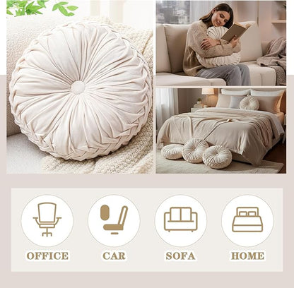 1 Pcs Round Throw Pillows Decorative Velvet Pleated Throw Pillows 15'' Diameter - Image 6