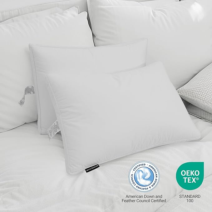 Hotel Grand Goose Feather Down Fiber Pillows King Size Set of 2, 100% Cotton - Image 6