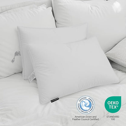 Hotel Grand Goose Feather Down Fiber Pillows King Size Set of 2, 100% Cotton - Image 6