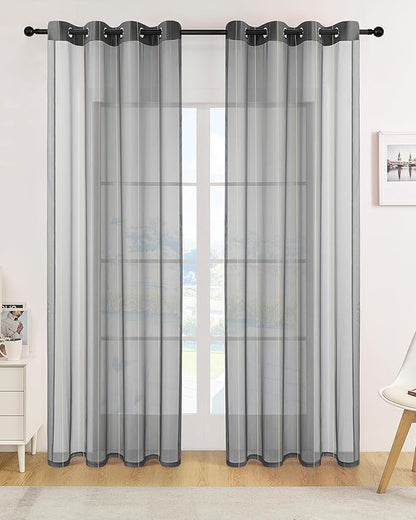Foil Stripe Grey Sheer Curtains 84 inches Length 2 Panels by MISSTIAM