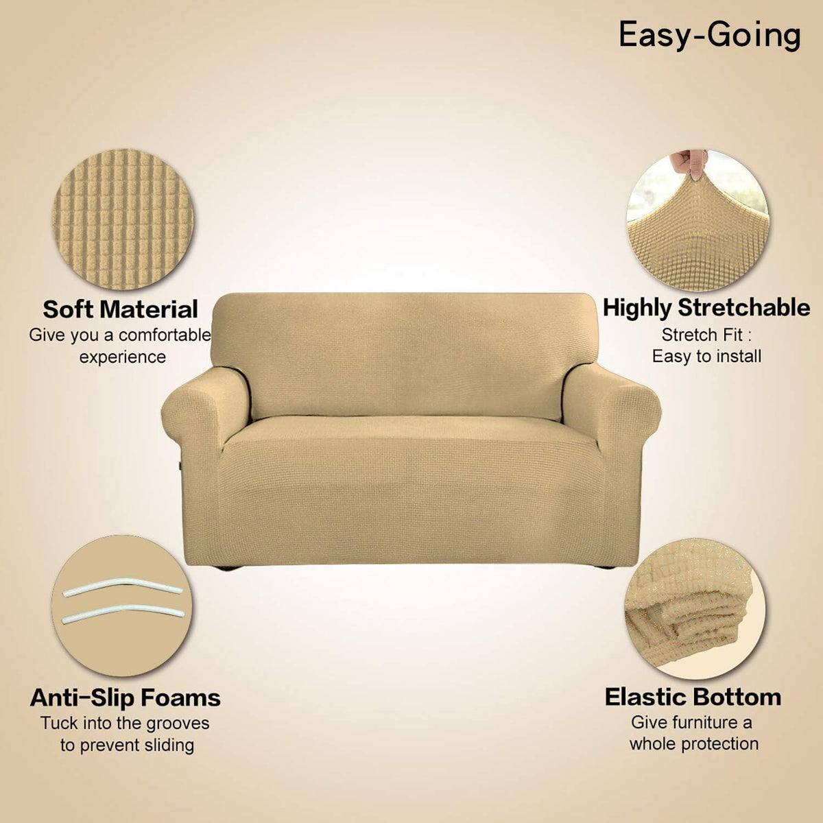 easy-going stretch oversized sofa couch slipcover washable beige, close-up detail