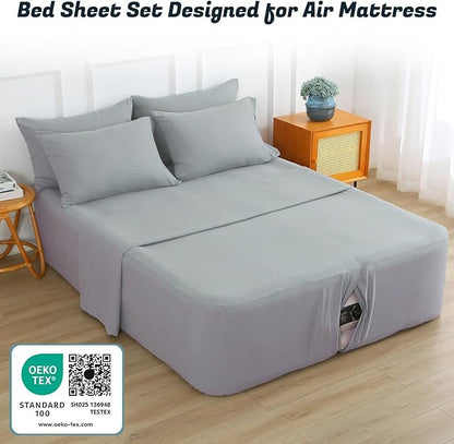 Queen Sheet Set for Air Mattress, 6 Piece Air Bed Sheets Set - Image 7