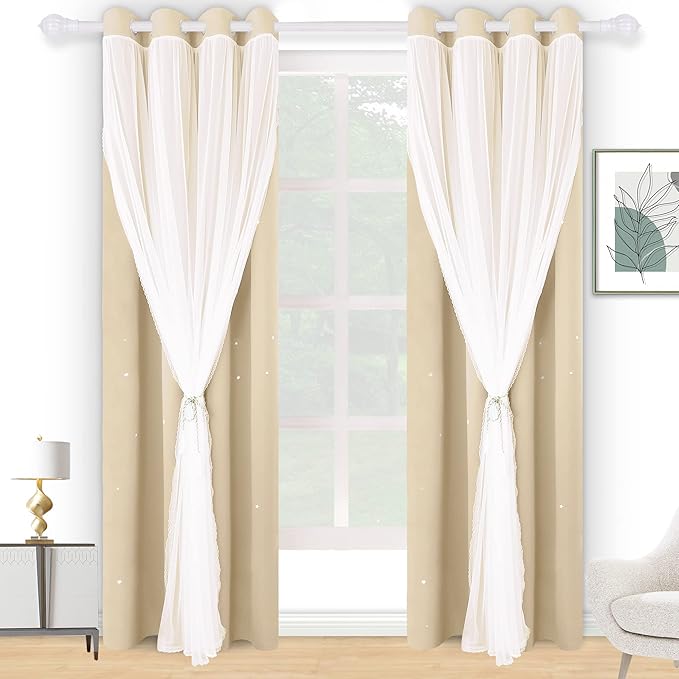 Kinryb Blackout Curtains for Girl Bedroom/Living Room/Classroom, Sheer Overlay - Image 9