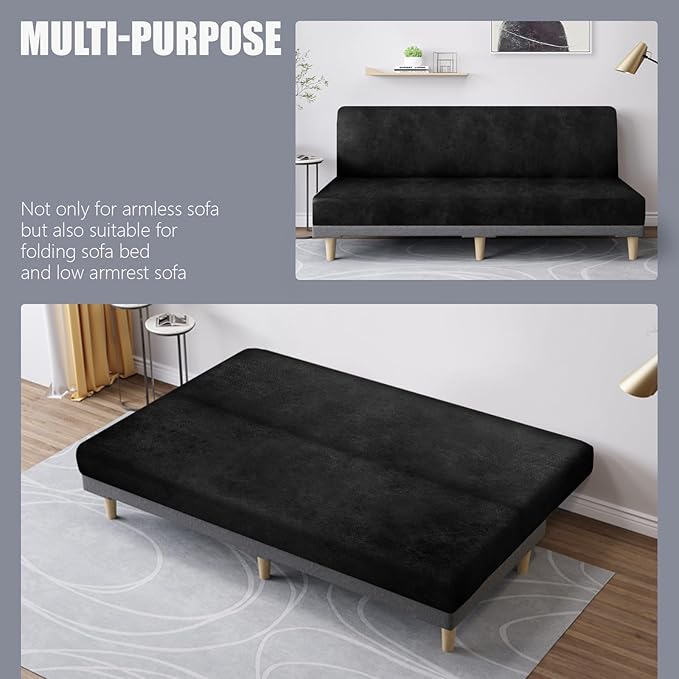 molasofa Leather Like Stretch Futon Slipcover Armless Futon Bed Sofa Cover - Image 5