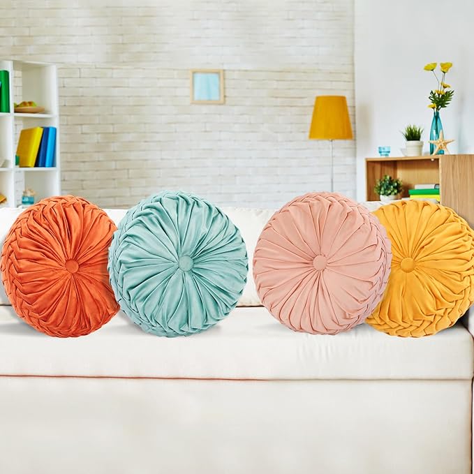 Yerliker 6 Pcs Floor Pillow Cushions 15inch Round Velvet Throw Pillows Colorful - Image 4