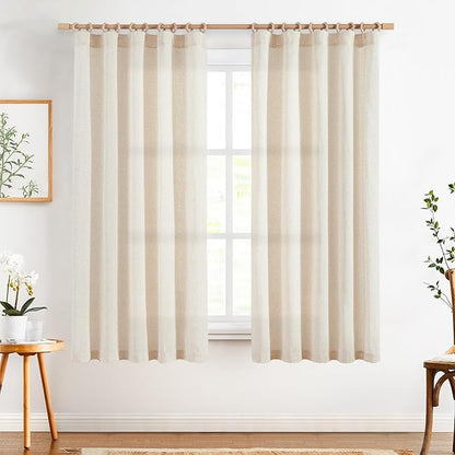 jinchan Linen Curtains 72 Inch Length 2 Panels Set Light Filtering Farmhouse by JINCHAN