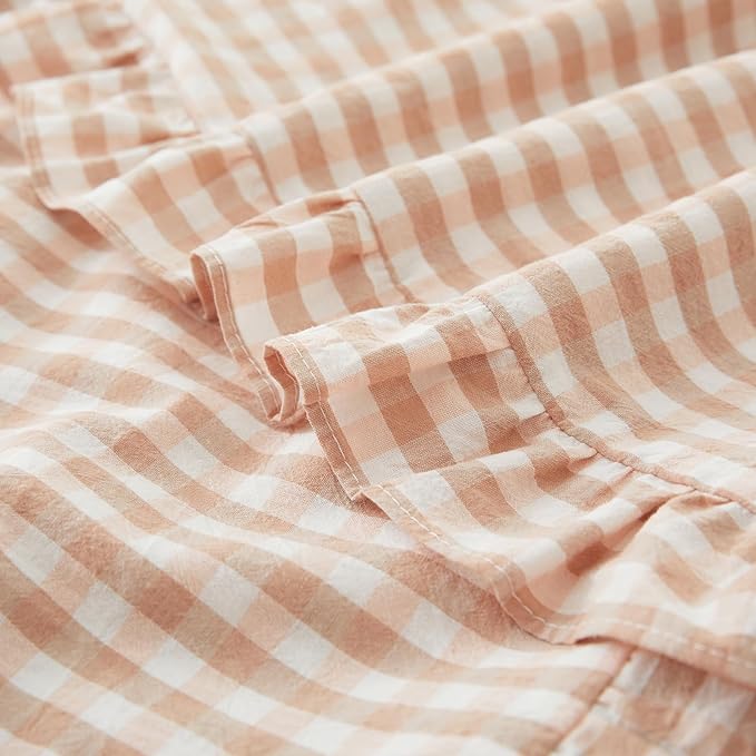 KKJIAF 2 Pcs Plaid Ruffle Pillow Case King Size, Cotton Gingham Ruffled Euro - Image 6