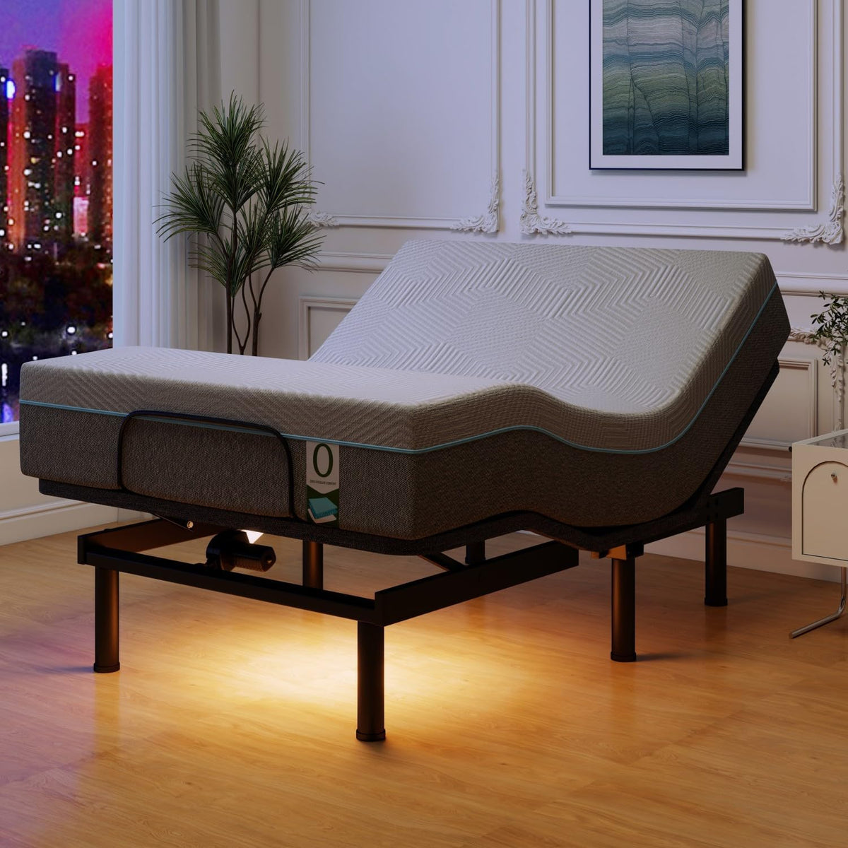 vipbear adjustable bed base full massage with 12" showing dimensions