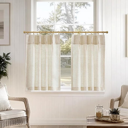 jinchan Linen Pinch Pleated Kitchen Curtains 36 Inch 2 Panels, Natural Linen - Image 2