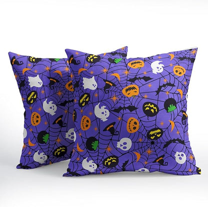 Halloween Purple Throw Pillow Covers 22x22 inch Set of 2 Humour Pumpkins Ghost - Image 2
