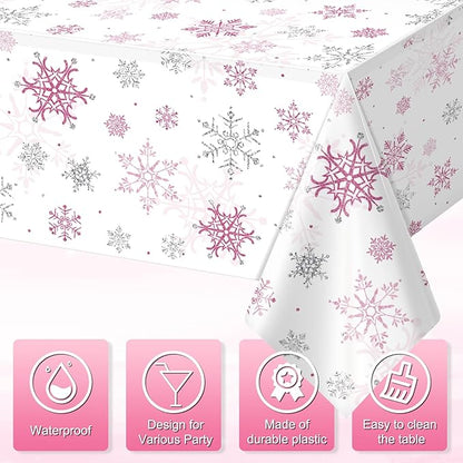 6 Pcs Christmas Snowflake Party Tablecloths Decorations, Plastic Pink Winter - Image 3