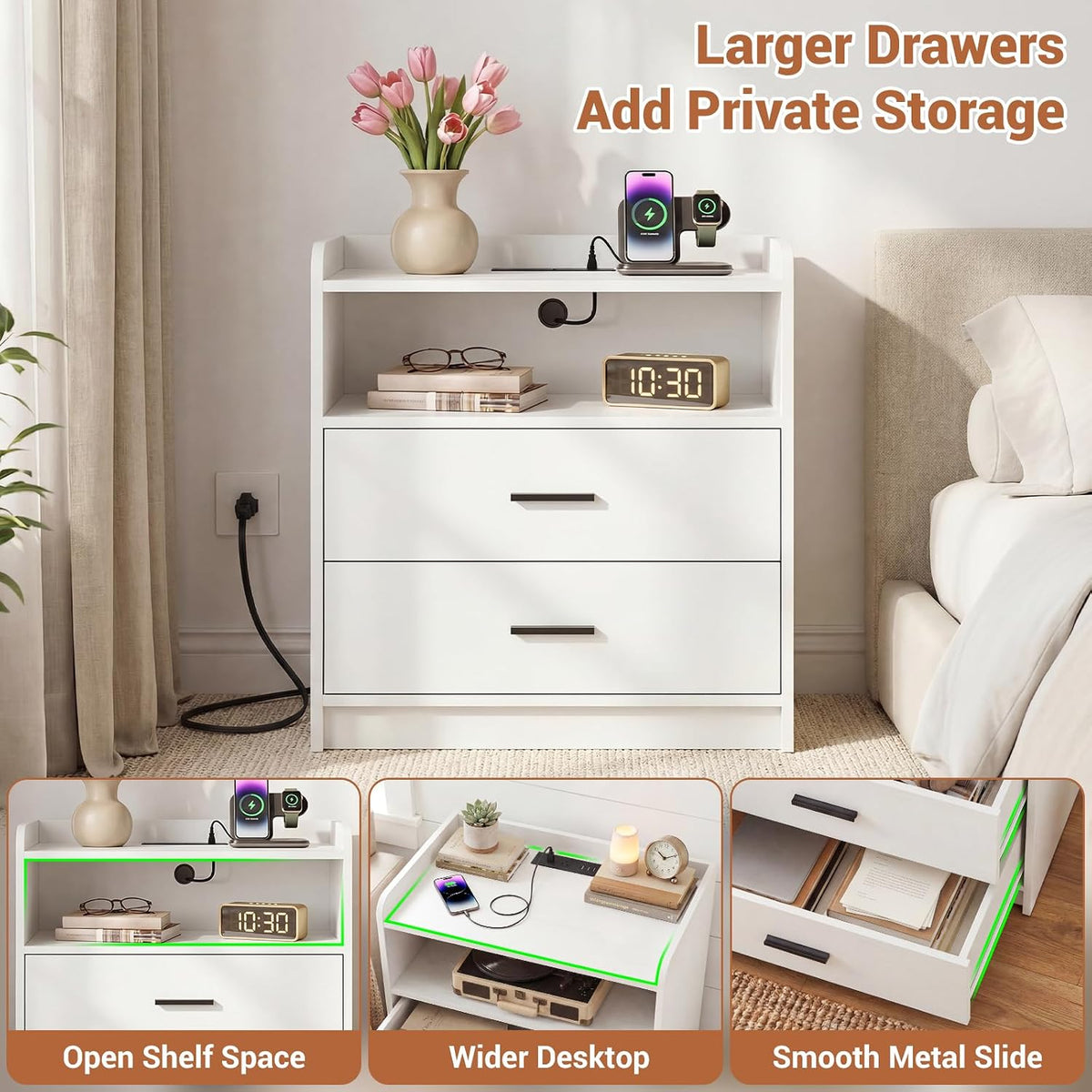 aheaplus nightstands set of 2, bedside table with, side view