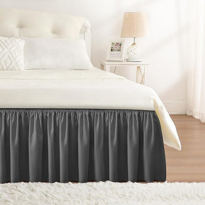 RIMELA Bed Skirt Wrap Around Elastic Dust Ruffles Solid Color Wrinkle and Fade by RIMELABedSkirt