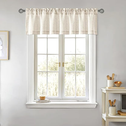 Linen Valance for Windows 2 Panels, Natural Ivory Rod Pocket Light Filtering - Image 2