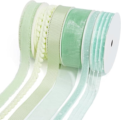 LaRibbons Green Ribbons for Crafts 6 Rolls Assorted Mint Green Ribbons for Gift by LaRibbons