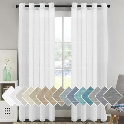 H.VERSAILTEX White Natural Linen Curtain Panels Energy Efficient Semi by HVERSAILTEX