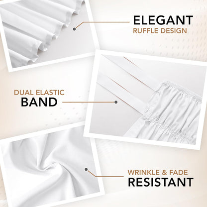 Wrap Around Ruffle Queen Size Bed Skirt – Adjustable Buckle & Elastic Belt for Easy Installation, 16 Inch Drop – Brushed Microfiber - Machine Washable, Fade and Wrinkle Resistant, White