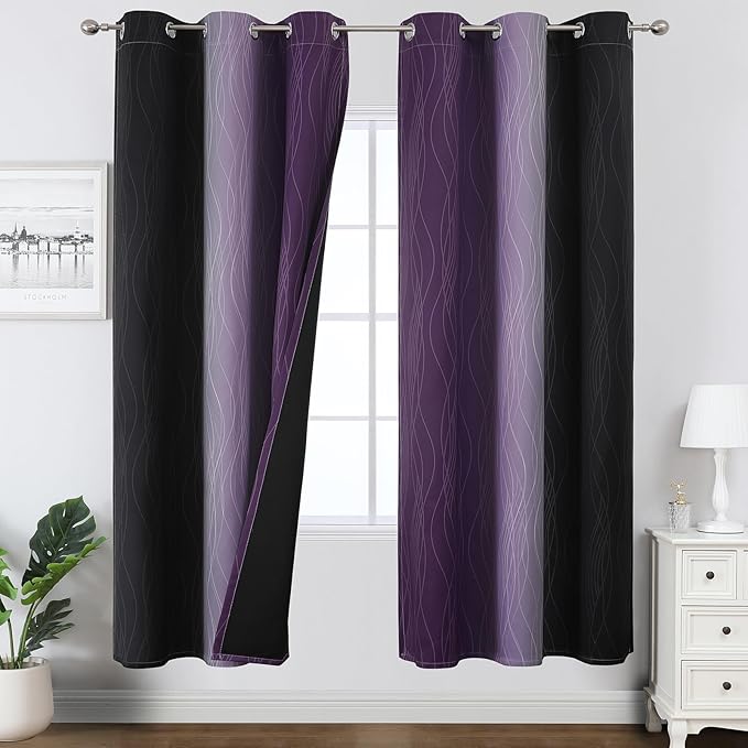 Estelar Textiler Black and Purple Ombre Blackout Curtains by ESTELARTEXTILER