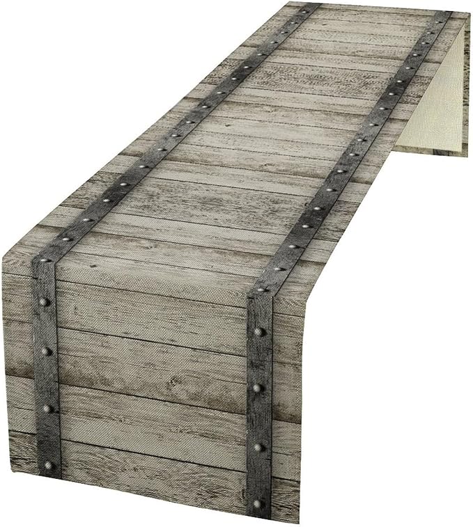 Wooden Barn Doors Table Runner Wood Rustic Farm Farmhouse Country Retro Metal by ZhiRain