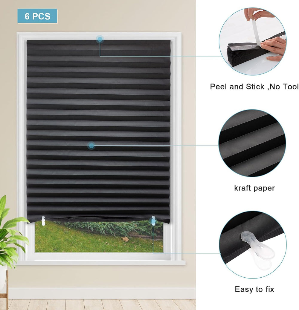 6 Pack Temporary Blackout Paper Shades for Windows,Paper Pleated Blinds with ...