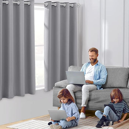 HOMEIDEAS Light Grey Blackout Curtains 52 X 63 Inch Bedroom Curtains Set of 2 - Image 2
