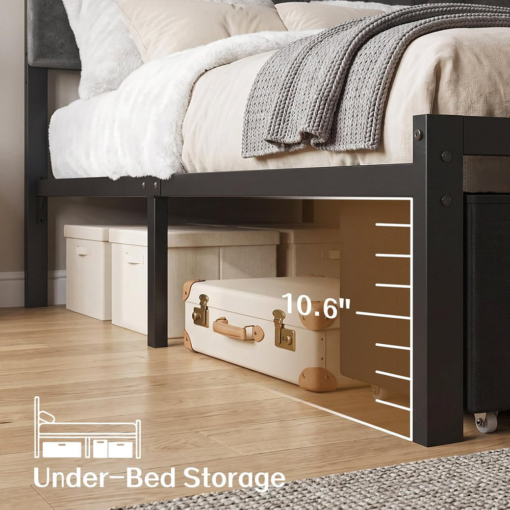 Queen Size Bed Frame with 2 Storage Drawers & Upholstered Headboard