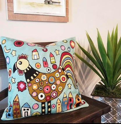 Blue Rooster Throw Pillow Cover Karla Gerard Folklore Pillowcase Cock Bird - Image 2