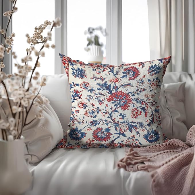 Bohemian Pillow Covers | Vintage Floral & Carpet Design | Double Sided Blue - Image 6