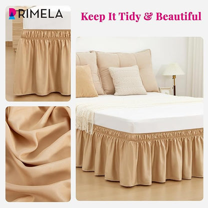 RIMELA Bed Skirt Queen Size Champagne Gold 15 Inch Drop, Wrap Around Elastic - Image 7