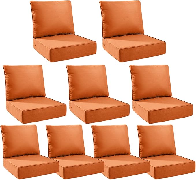 6" Thick Outdoor Cushions 24x24x6, 9-Set Deep Seat Patio Cushions by Pugire