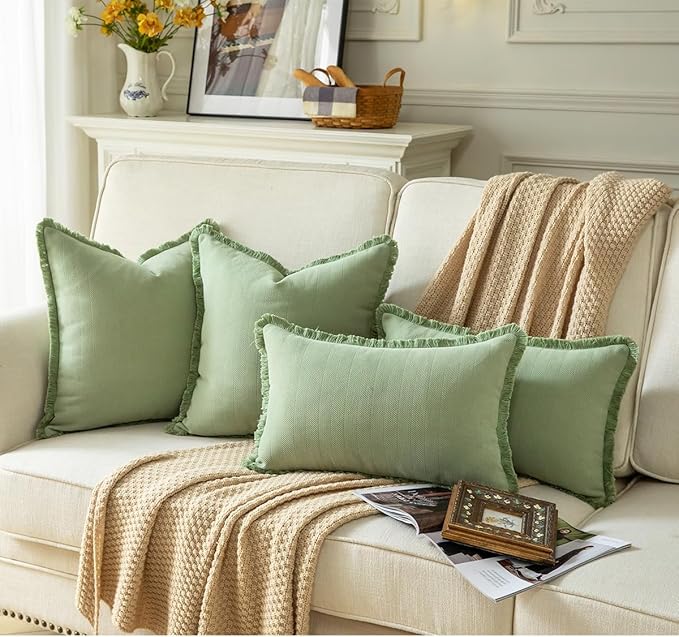 Set of 2 Decorative Fringe Throw Pillow Covers Chenille Pillow Covers Elegant - Image 5