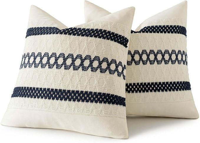 MIULEE Set of 2 Navy Blue Boho Decorative Pillow Covers 20x20 Inch Farmhouse - Image 8