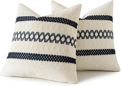 MIULEE Set of 2 Navy Blue Boho Decorative Pillow Covers 20x20 Inch Farmhouse - Image 8