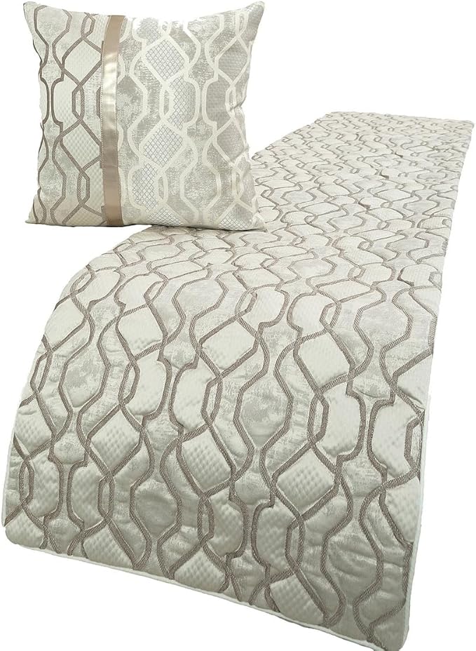The HomeCentric King/Queen/Twin Ivory & Silver Decorative CA King 86"x18" Bed by TheHomeCentric
