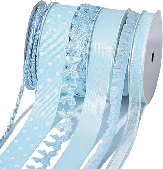 LaRibbons Light Blue Ribbons for Crafts 6 Rolls 28.5 Yards TTL Thin Ribbon for by LaRibbons