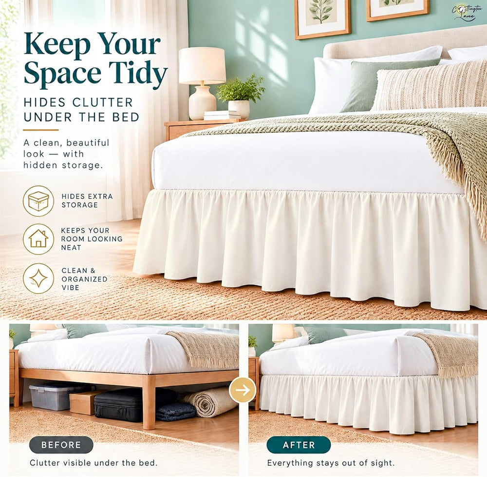 Cottington Lane Full Size Ruffle Bed Skirt 18 Inch Drop, Ivory