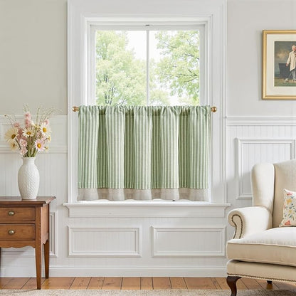 jinchan Double Layer Striped Linen Kitchen Tier Curtain Rustic Cafe by JINCHAN