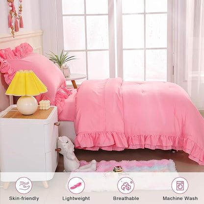 Wowelife Toddler Bedding Set for Girls 4 Piece Ruffle Boho Tufted Fringe Pink - Image 6