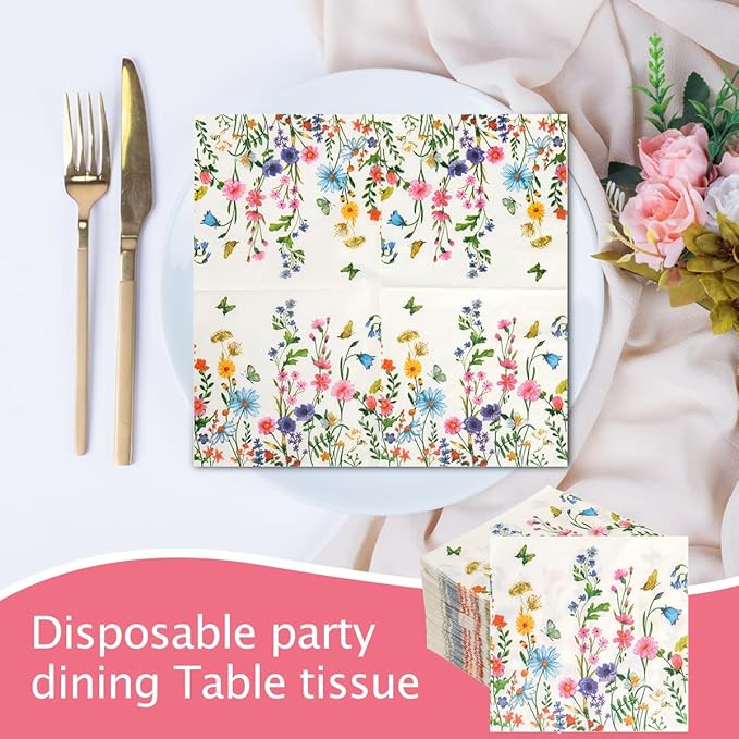 200Pcs Floral Paper Napkin Disposable Bathroom Napkins Guest Spring Flower - Image 6
