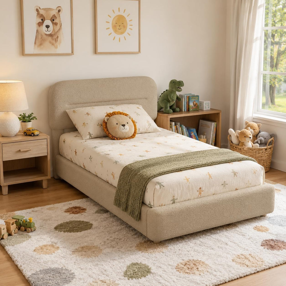 HOMBCK Twin Boucle Bed Frame,Beige Twin Upholstered Bed Frame
