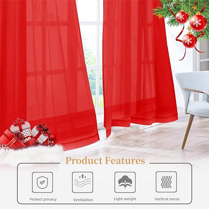 Sheer Curtains 72 Inches Long 2 Panels, Rod Pocket Short Curtain - Image 6