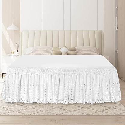 Queen Bed Skirt, Wrap-Around Elastic Ruffled Eyelet Bed Skirt Queen Size Dust by ANARACHON