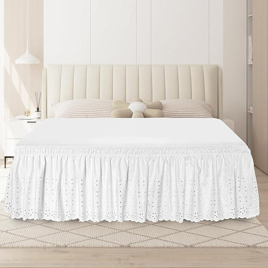 Twin Bed Skirt, Wrap-Around Elastic Ruffled Eyelet Bed Skirt Twin Size Dust by ANARACHON