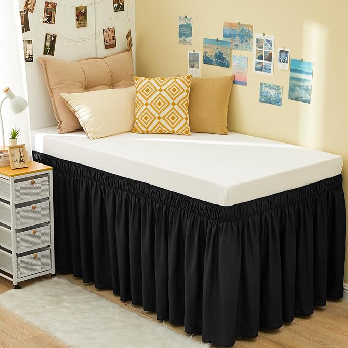 RIMELA Black Bed Skirt Twin 32 Inch Drop Silky Luxurious Fabric, Wrinkle and by RIMELABedSkirt