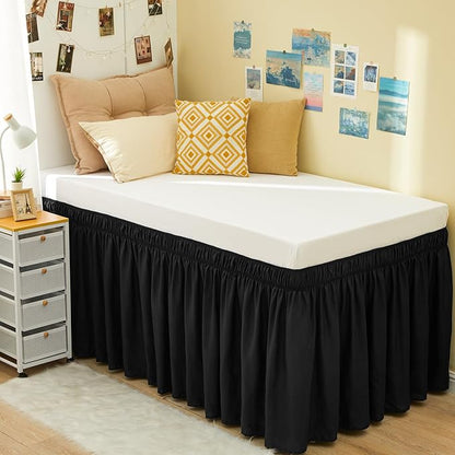 RIMELA Black Bed Skirt Twin 32 Inch Drop Silky Luxurious Fabric, Wrinkle and by RIMELABedSkirt