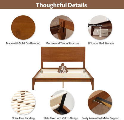 merax queen size bamboo platform bed frame with, side view